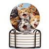 Ceramic Drink Coasters with Holder,Cute and Lively Cat Chasing A Butterfly Water Absorbent Marble Tabletop Protection (Cork Base),Set of 6,Suitable for Various Mugs,Home Decor4 Inch view 1