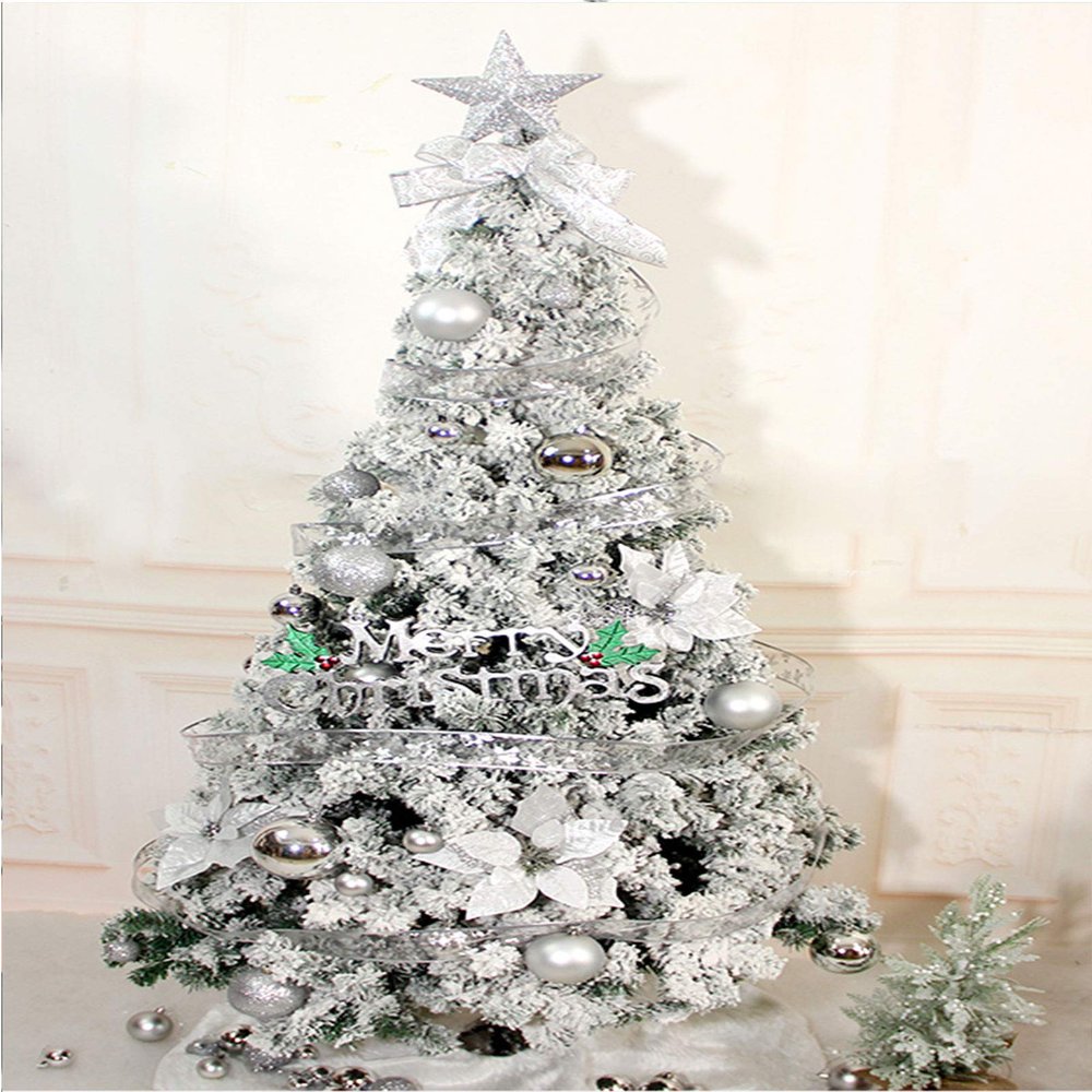 KYTGFH Christmas Tree Pink Scratch Layer 2.4Meters 2 3 Meters Christmas Cedar Home Shopping Mall Window Decorations Artificial Pine Decor Xmas-Silver 3M,Silver,1.8m