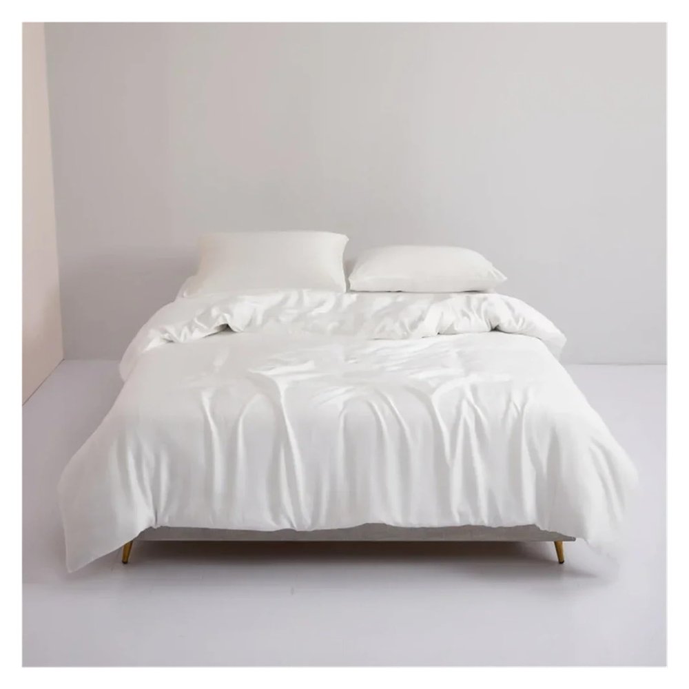 Luxury White Silk Bedding Set Queen King Quilt Cover Flat Sheet Or Fitted Sheet Pillowcase Bed Set,Bed