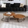 GRIPITHPY Nesting Coffee Table Set of 2,Round Coffee Table Wood Grain Top,Center Coffee Table Industrial End Table with Stainless Steels Frame for Living Room view 2