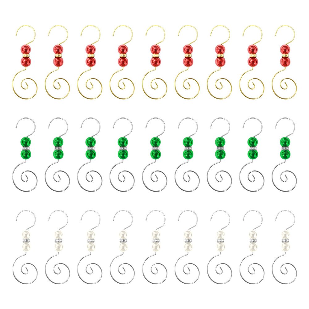 INCREWAY 30 PCS Ornament Hooks Silver S-Shaped Hangers Hook Swirl Christmas Tree Hanger Metal Hooks with 3-Color Artificial Pearl