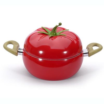 Enamel Cast Iron Stock Pot Tomato Cocotte,Nonstick Soup Pot Pasta Can,Cute Vegetable Shape,Multifunction Cooking Pot with Handles for Thanksgiving Grill,Oven Backyard Cooking,Tomato pot