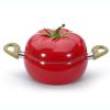 Enamel Cast Iron Stock Pot Tomato Cocotte,Nonstick Soup Pot Pasta Can,Cute Vegetable Shape,Multifunction Cooking Pot with Handles for Thanksgiving Grill,Oven Backyard Cooking,Tomato pot view 1