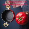 Enamel Cast Iron Stock Pot Tomato Cocotte,Nonstick Soup Pot Pasta Can,Cute Vegetable Shape,Multifunction Cooking Pot with Handles for Thanksgiving Grill,Oven Backyard Cooking,Tomato pot view 3