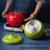 Enamel Cast Iron Stock Pot Tomato Cocotte,Nonstick Soup Pot Pasta Can,Cute Vegetable Shape,Multifunction Cooking Pot with Handles for Thanksgiving Grill,Oven Backyard Cooking,Tomato pot view 4