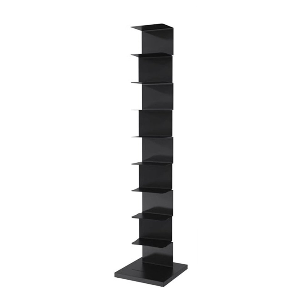 JCWGLY Bookcases Floor Standing Metal Bookshelf Modern Vertical Invisible Bookcase Corner Bookshelf for Living Room Bedroom Office Large Capacity Organizer Shelf(Black,9 Tier)