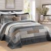 FineStichery 128"x120" Cotton Oversized King Bedspread Coverlet, Gray Plaid Extra Large Quilt Set with Pillow Shams, Lightweight Farmhouse Reversible Quilted Bedspreads, All Season, 3 Piece view 3