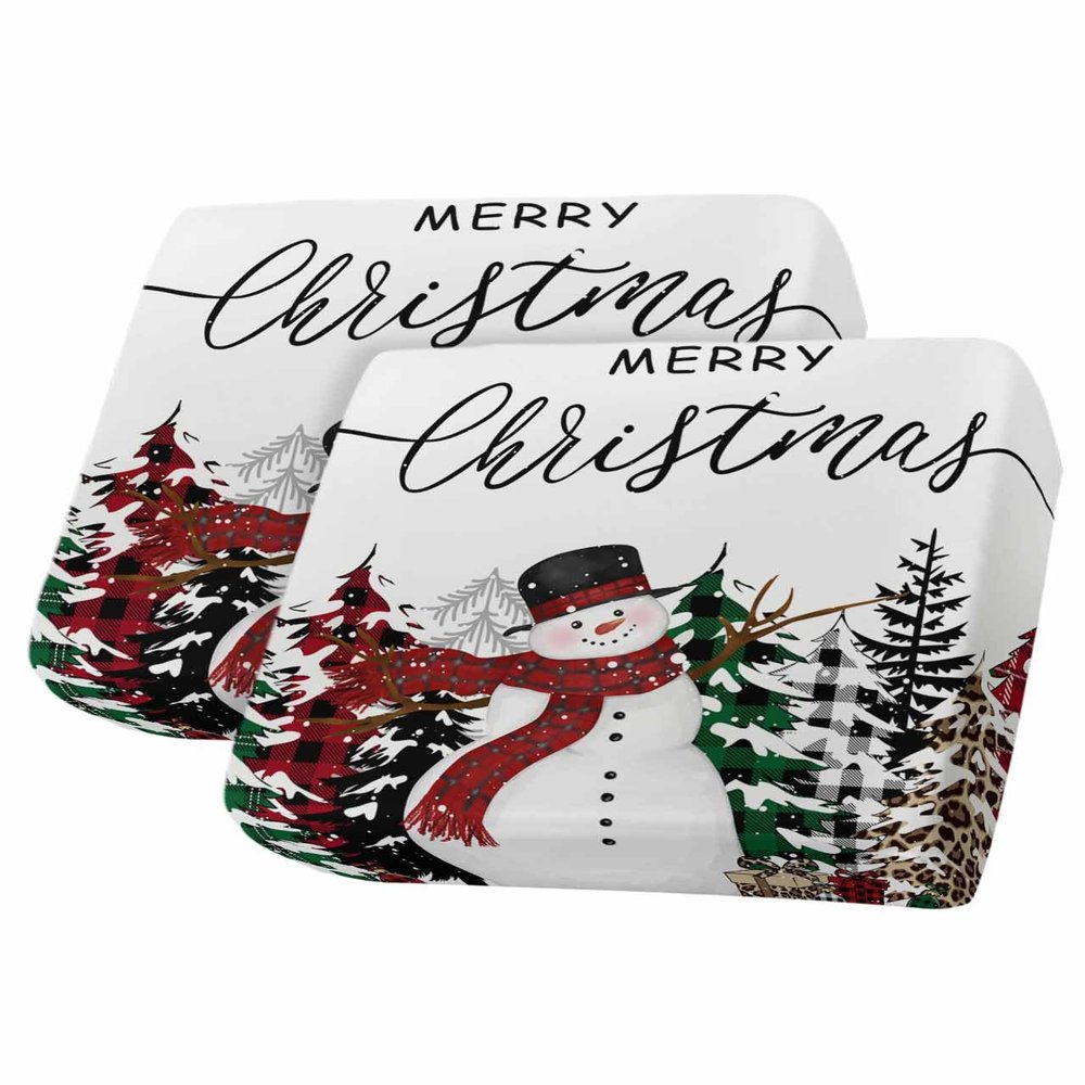 Christmas Snowman Stretch Couch Sofa Cushion Covers,Winter Snowflake Pine Tree Plaid Sectional/Individual/L/T Shape Sofa Couch Slipcover Armchair Slip Cover Protector Elastic Bottom,S Size 2-PC