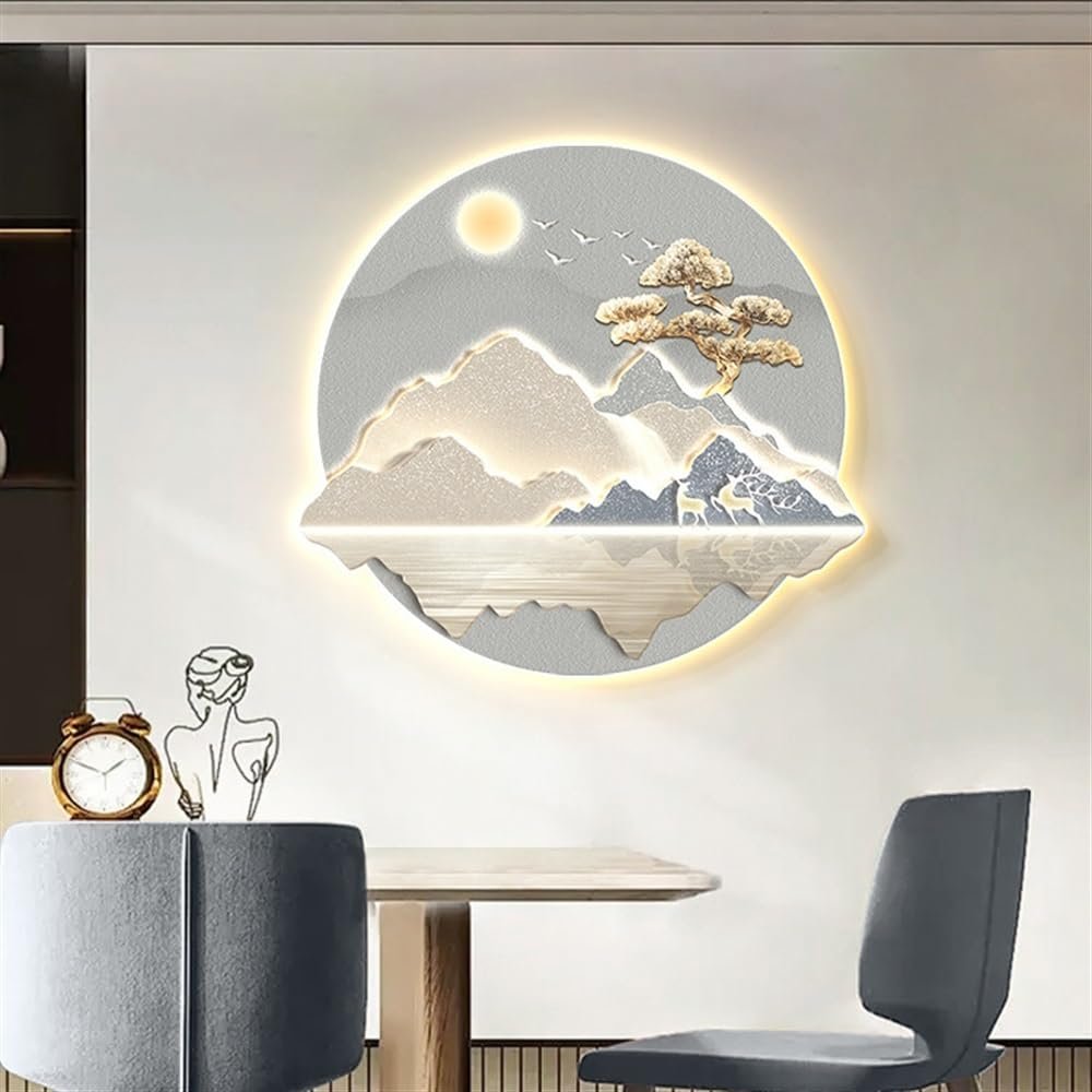 3D Wall Sculptures Painting Hanging Wall Art LED Light Painting, Wall Hanging Art Decorations Lamp, Traditional Home Decor, Decor Wall for Bedroom, Living Room, Plug-in Power Supply(B,52x50cm-20.5x15.