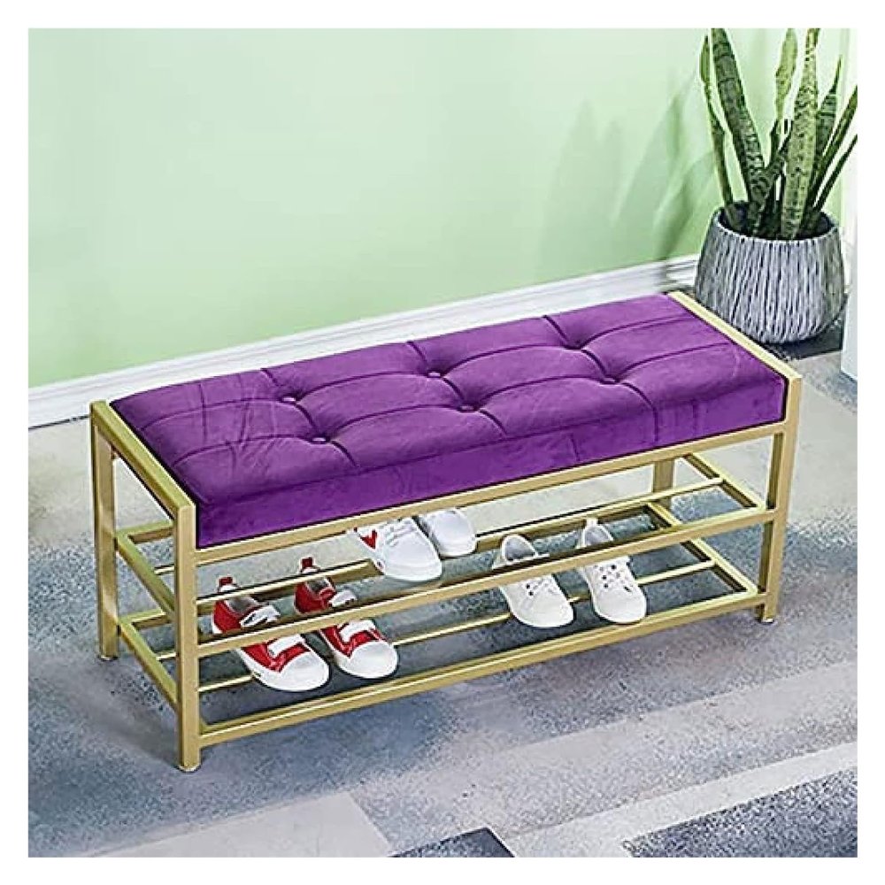 DBZRRKHDC Shoe Storage Bench Entryway Furniture Entrance Shoe Stool with Gold Shoe Rack, Shoe Cabinet, Velvet Bench, Bedroom End Bench, Multipurpose Shoe Stool(100x35x45cm)