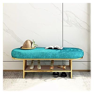 DBZRRKHDC Shoe Storage Bench Entryway Furniture Entrance Bench with Gold Shoe Rack, Velvet Upholstered Bench Seat, Modern Bench Shoe Cabinet Organizer(Grey,100x35x45cm)
