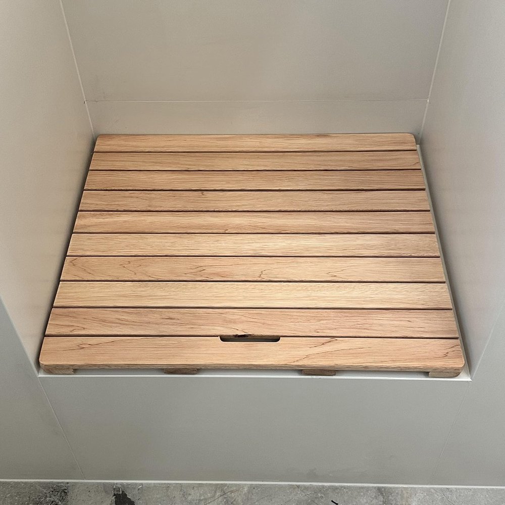 Vibeo Wood Bath Mat Quick Dry Bathroom Wooden Sit Mat for Spa & Sauna, Non Slip Shower Board for Camping, Comfortable Footing Wood Drain Grate, Easy to Clean(40x20in(101.6x50.8cm))