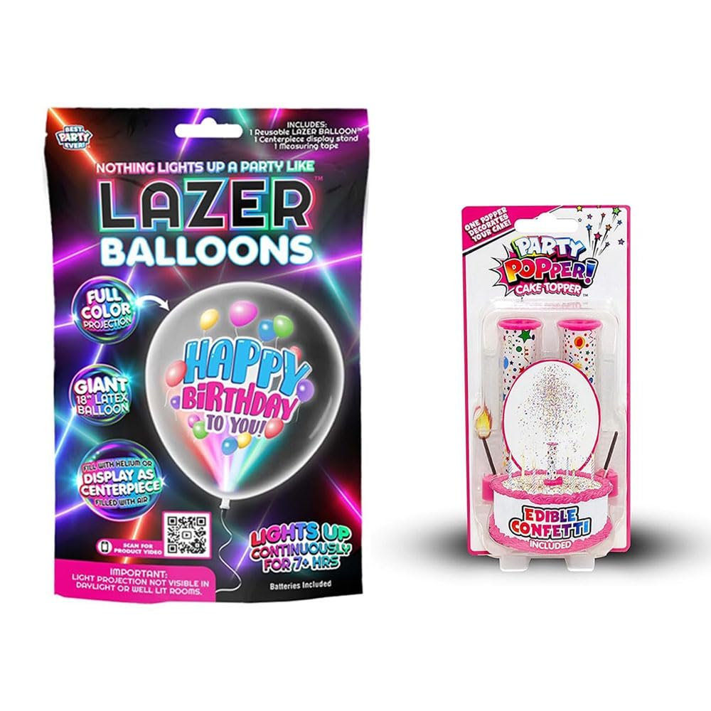 Birthday Celebration Set: Confetti Candle & Lazer Balloon Party Duo