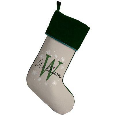 Personalization Universe Initially Christmas Personalized Stockings - Velvet Cuff, Custom Name & Initial - Holiday Decor- 19.5" L x 7.5" W - Green