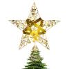 ZHDOKA 9.8in Tall Glitter Christmas Tree Topper, 9.8in Gold Christmas Star Tree Topper Metal 3D Hollow Plug in Treetop Topper Ornament for Xmas New Year Party Holiday Decoration view 1