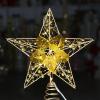 ZHDOKA 9.8in Tall Glitter Christmas Tree Topper, 9.8in Gold Christmas Star Tree Topper Metal 3D Hollow Plug in Treetop Topper Ornament for Xmas New Year Party Holiday Decoration view 3