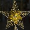 ZHDOKA 9.8in Tall Glitter Christmas Tree Topper, 9.8in Gold Christmas Star Tree Topper Metal 3D Hollow Plug in Treetop Topper Ornament for Xmas New Year Party Holiday Decoration view 4