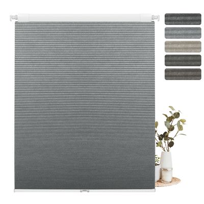 BERISSA NO Drill NO Tools Cordless Cellular Shades, Pull Down Blackout Jacquard Streaks Fabric Honeycomb Blinds for Indoor Window,63" W x 64" H,BlueGray