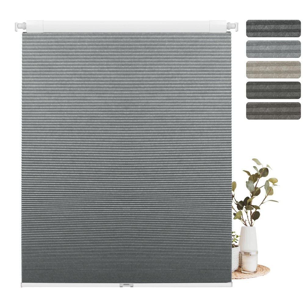 BERISSA NO Drill NO Tools Cordless Cellular Shades, Pull Down Blackout Jacquard Streaks Fabric Honeycomb Blinds for Indoor Window,63" W x 64" H,BlueGray