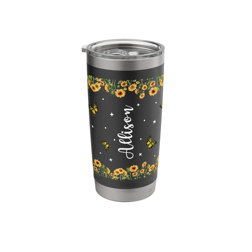 Allison Personalized Name Butterfly Sunflower Allison Stainless Steel Insulated Tumbler