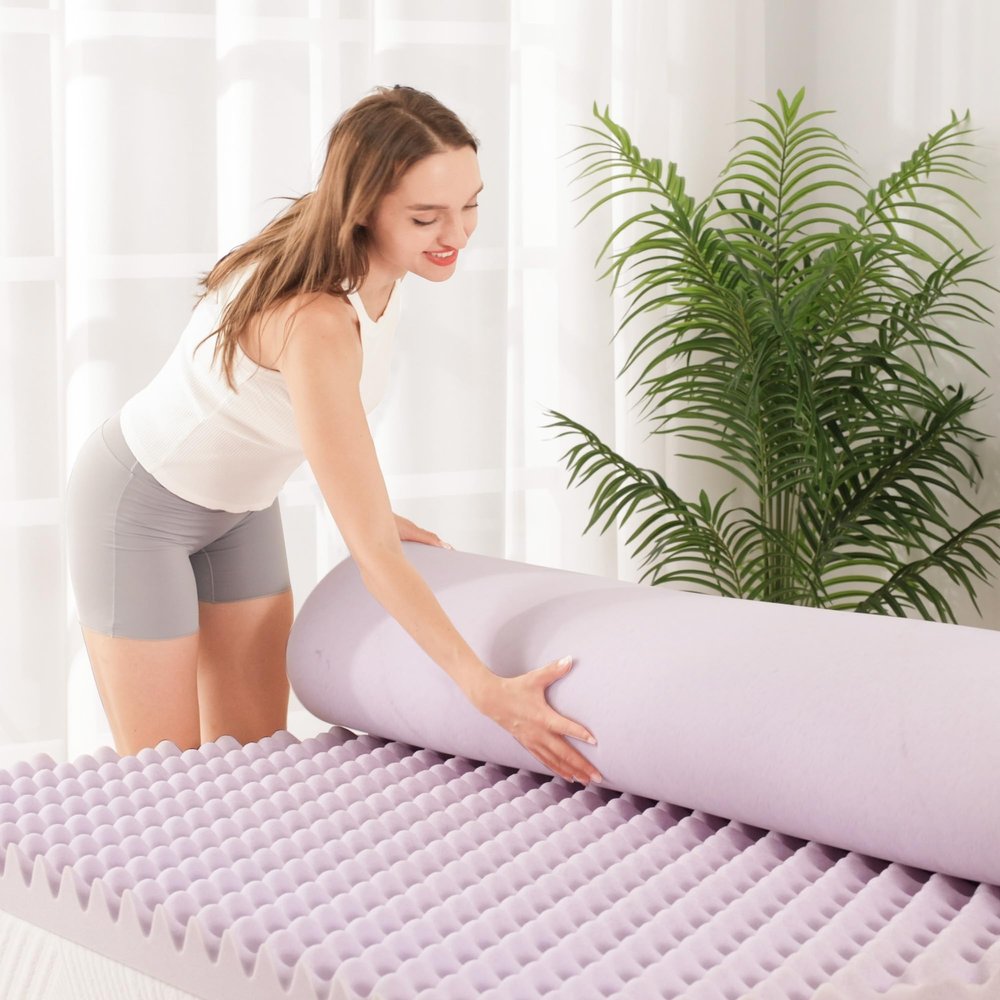 EGOHOME Egg Crate Memory Foam Mattress Topper 4 Inch Full, Gel Cooling Infused Foam Mattress Topper for Pressure Relief, CertiPUR-US Certified Bed Topper, Purple, 54"75"