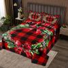 3 Piece Christmas Garland Quilt Bedding Set Women Aldult Lightweight Bedding Red Bowknot Bedspread Set Red Black Grid Bedspread Coverlet Soft Microfiber Home Quilt Set for King Bed All Season view 1