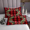 3 Piece Christmas Garland Quilt Bedding Set Women Aldult Lightweight Bedding Red Bowknot Bedspread Set Red Black Grid Bedspread Coverlet Soft Microfiber Home Quilt Set for King Bed All Season view 3