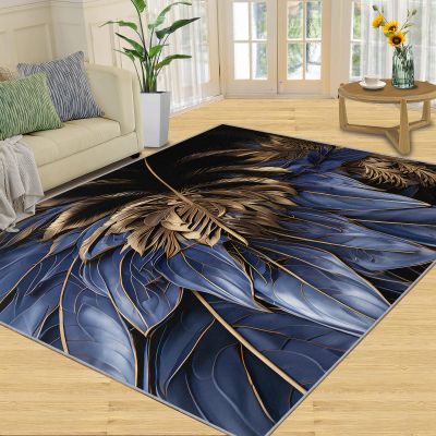 3x5 Area Rug, Blue Flowers Rug, Oil Painting Leaves Indoor Non Slip Bedroom Rug, Low Pile Soft Foldable Rug for Front Porch Kitchen Entryway Doormats Decor Floor Mat