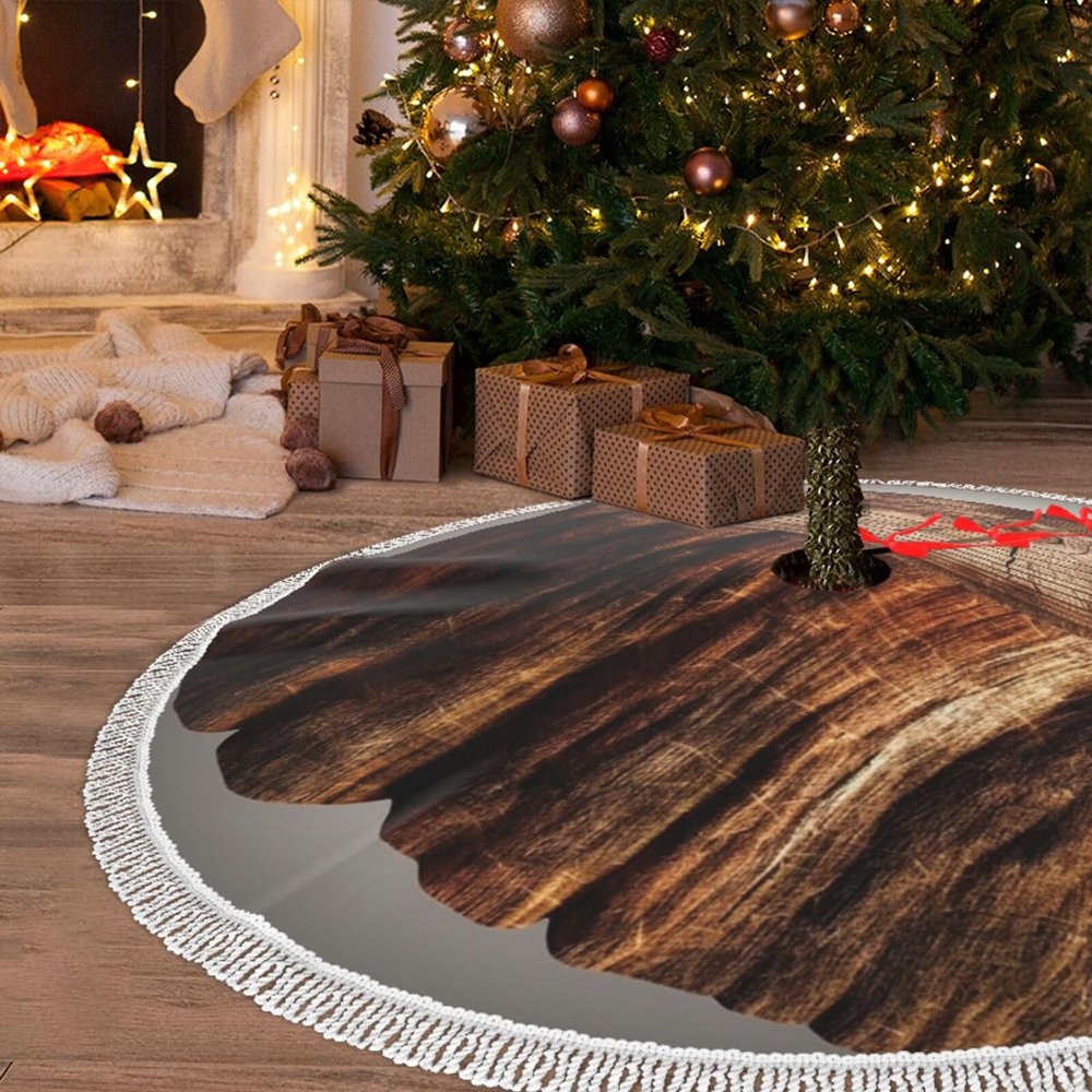 30" Christmas Tree Skirt Stump of Oak Tree Tree Skirt Christmas Tree Mat for Holiday Xmas Tree Skirt Base Cover Plush Decorations Tree Skirt for Christmas New Year