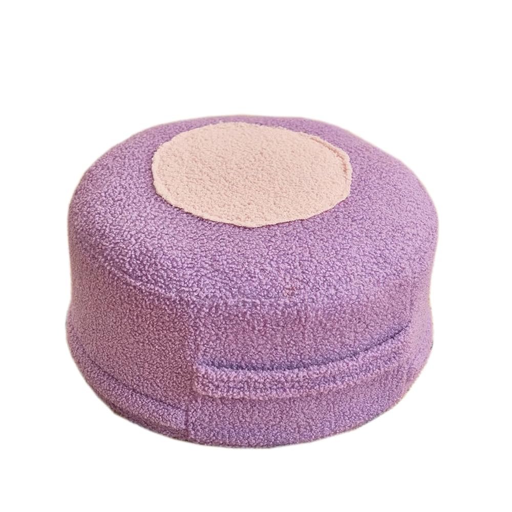 CAILION Pouf Ottoman Round Stuffed Foot Rest Long Faux Fur Poufs with Foam Chunk Filling Storage Ottoman Foot Stool Cushion for Living Room Bedroom Home Decor (Purple)