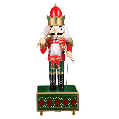 Cabilock Traditional Wooden Nutcracker Music Box Drum Design Festive Christmas Decor for Tables Charming Christmas for Loved Easy Wind-up