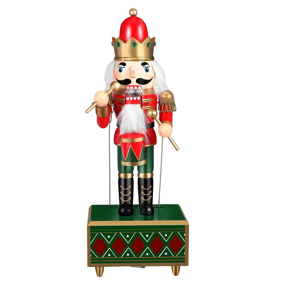 Cabilock Traditional Wooden Nutcracker Music Box Drum Design Festive Christmas Decor for Tables Charming Christmas for Loved Easy Wind-up