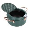 ANGGREK Fry Pot, Japanese Prevent Oil Double Handles Frying Pot Iron with Oil Temperature Gauge Lid for Home (Refined Iron 2) view 1