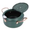 ANGGREK Fry Pot, Japanese Prevent Oil Double Handles Frying Pot Iron with Oil Temperature Gauge Lid for Home (Refined Iron 2) view 2