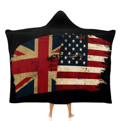 British America Flag Hooded Blanket Wearable Blanket Hoodie,Patriotic Theme Flags Pattern Blanket Hoodie for Women Men 40"x50"