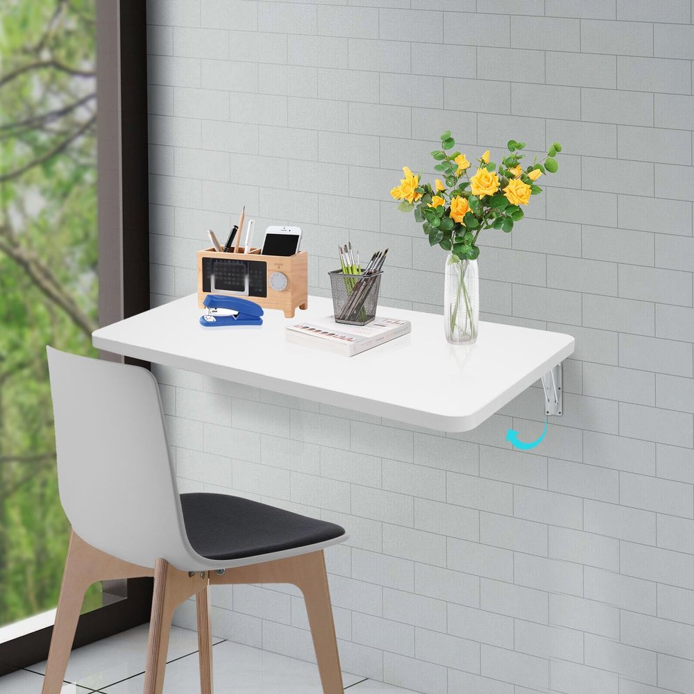 DYRABREST Wall Mounted Folding Table, 23.615.7 inch Fold Down Dining Table, 55 lbs Load Capacity, Functional Hanging Desk with Adjustable Steel Brackets for Small Spaces, Home Office Laundry Room