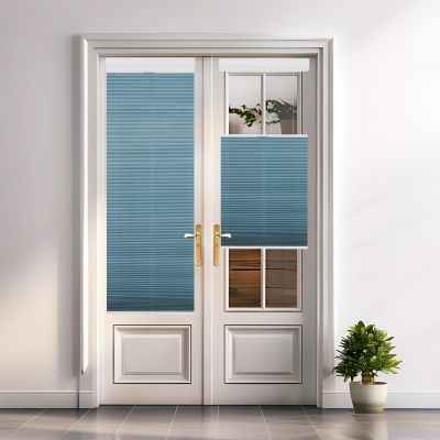 Tonature Light Filtering Door Blinds Top Down Bottom Up Cellular Shades for French Door 1" Honeycomb Fabric Thermal Insulated Energy Efficient Privacy Window Shades61 W x 68" H, Blue