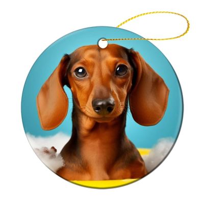 Christmas Ornaments Dachshund Dog Ceramic Ornament Crafts Hanging Souvenir Round Hanging Pendant Ornaments for Xmas Holiday Party Christmas Tree Decorations 1 Pcs