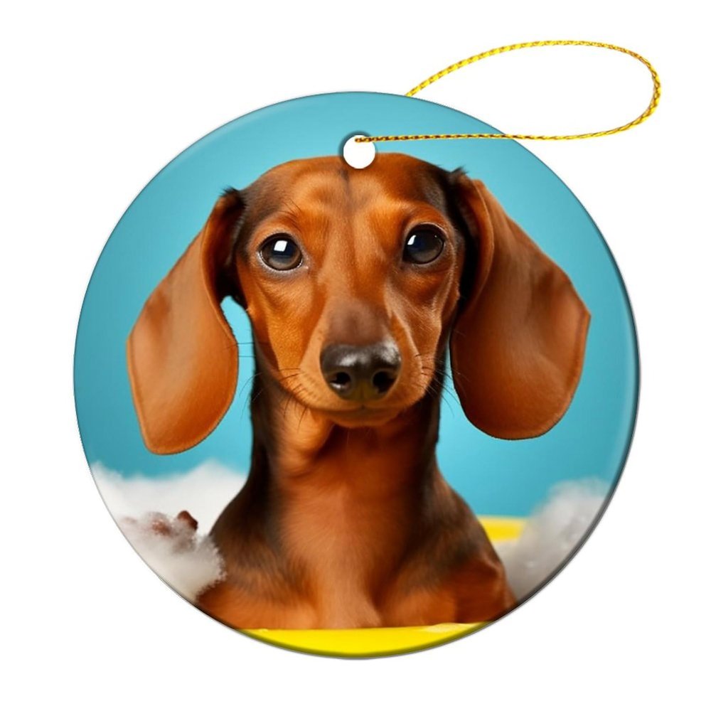 Christmas Ornaments Dachshund Dog Ceramic Ornament Crafts Hanging Souvenir Round Hanging Pendant Ornaments for Xmas Holiday Party Christmas Tree Decorations 1 Pcs