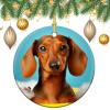 Christmas Ornaments Dachshund Dog Ceramic Ornament Crafts Hanging Souvenir Round Hanging Pendant Ornaments for Xmas Holiday Party Christmas Tree Decorations 1 Pcs view 3