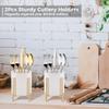 byepica 2Pcs Robust Utensil Holders, White Ceramic Cups with Golden Metal Stands, Sturdy Cutlery Caddy, Round Flatware Crock for Countertop, Desktop Silverware Organizer for Kitchen view 4