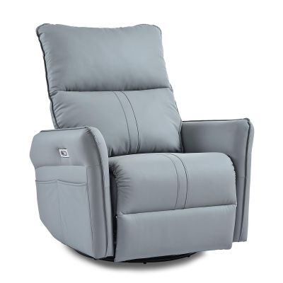 270 Power Swivel Rocker Recliner Chair for Adults, Upholstered Faux Leather Electric Recliner for Small Spaces, Single Sofa Recliner for Living Room & Bedroom (Blue-Gray)