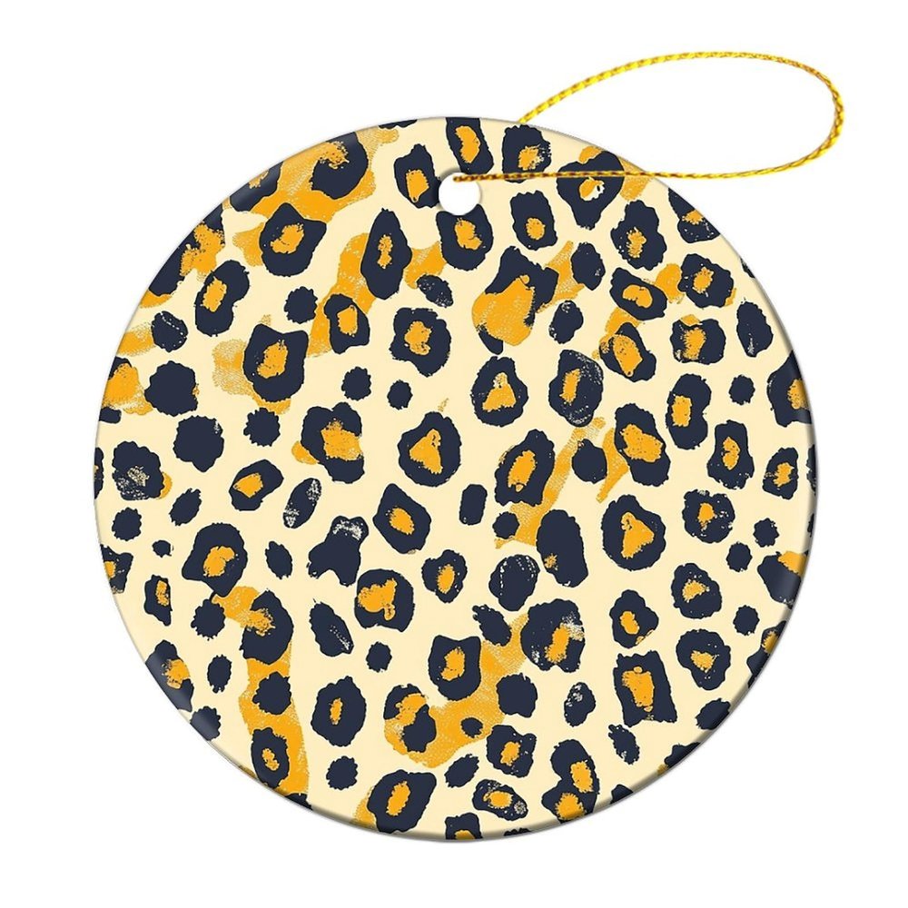 Christmas Ornaments Simple Leopard Print Ceramic Ornament Crafts Hanging Souvenir Round Hanging Pendant Ornaments for Xmas Holiday Party Christmas Tree Decorations 1 Pcs