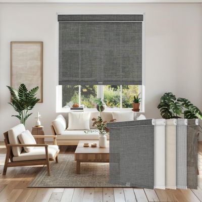 DOING-X Light Filtering Roller Blinds & Shades 3% Openness Cordless Blinds for Windows with Jacquard Fabric, UV Protection Thermal Insulated Door Blinds,Solar Window Shades(12" W x 72" H) Dark Gray