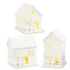 Christmas Village Houses 3Pcs Set with LED Light Boxwood Houses with Bottom Switch - White Snow Tabletop Decor view 1