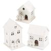 Christmas Village Houses 3Pcs Set with LED Light Boxwood Houses with Bottom Switch - White Snow Tabletop Decor view 2