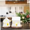 Christmas Village Houses 3Pcs Set with LED Light Boxwood Houses with Bottom Switch - White Snow Tabletop Decor view 4