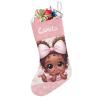 EOYinHas Pink Striped Afro Girl Personalized Xmas Hanging Stocking Decorations with Name for Holiday Christmas Party Family Decor,1 Pack view 2