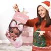 EOYinHas Pink Striped Afro Girl Personalized Xmas Hanging Stocking Decorations with Name for Holiday Christmas Party Family Decor,1 Pack view 3