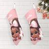 EOYinHas Pink Striped Afro Girl Personalized Xmas Hanging Stocking Decorations with Name for Holiday Christmas Party Family Decor,1 Pack view 4